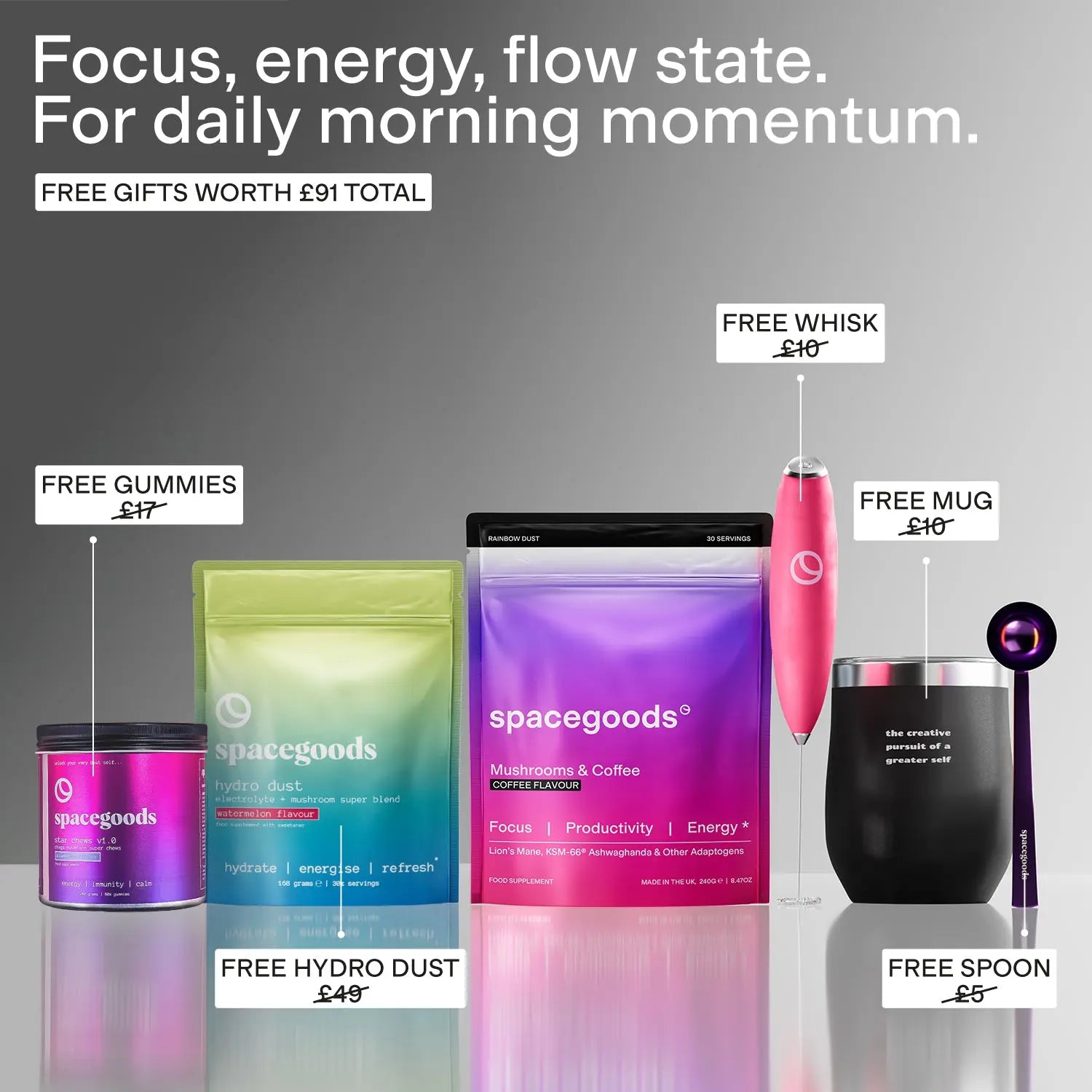 Spacegoods Rainbow Dust starter kit arranged in a styled product scene