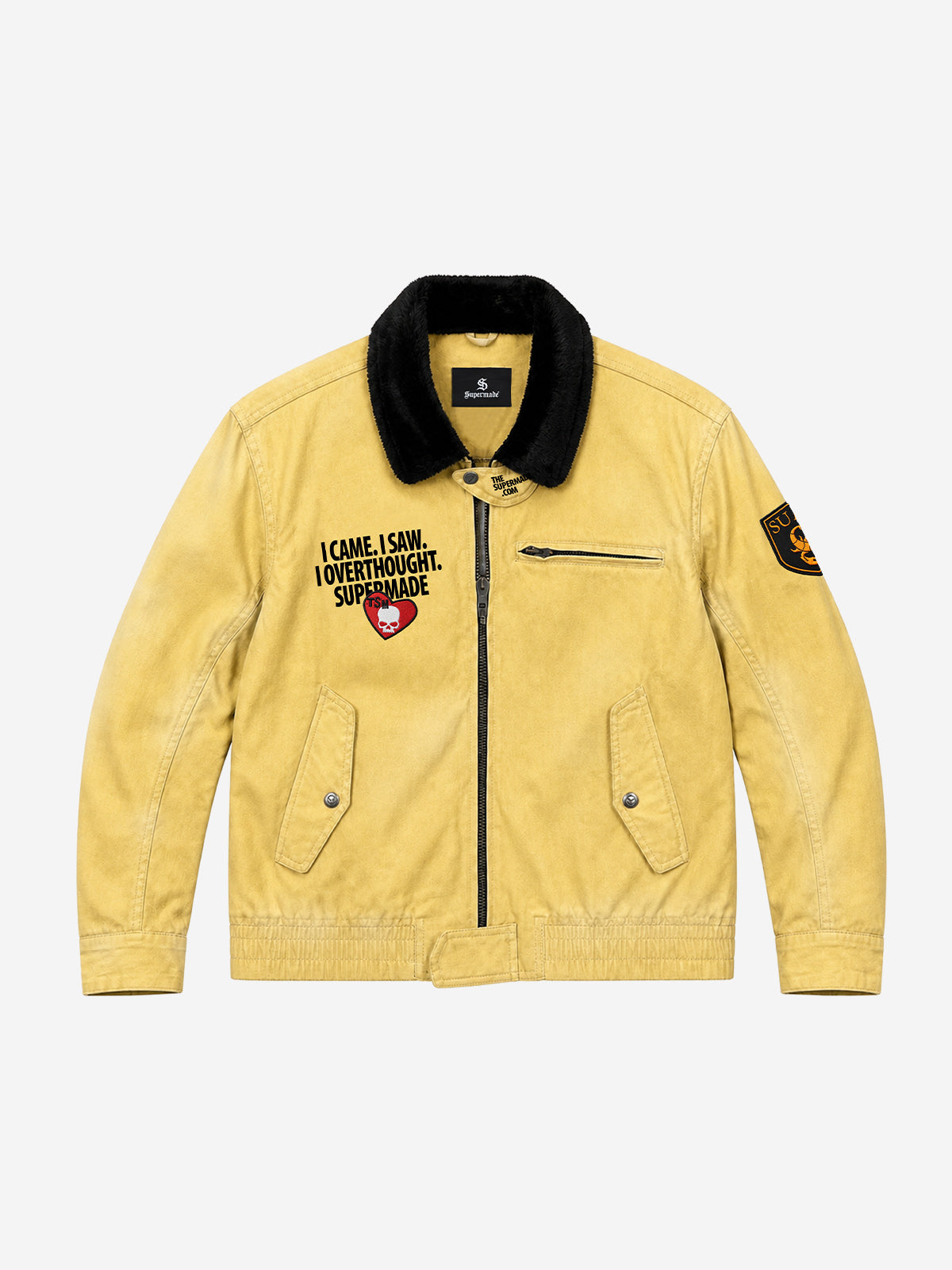 Graphic Patch Contrast-Collar Jacket in yellow
