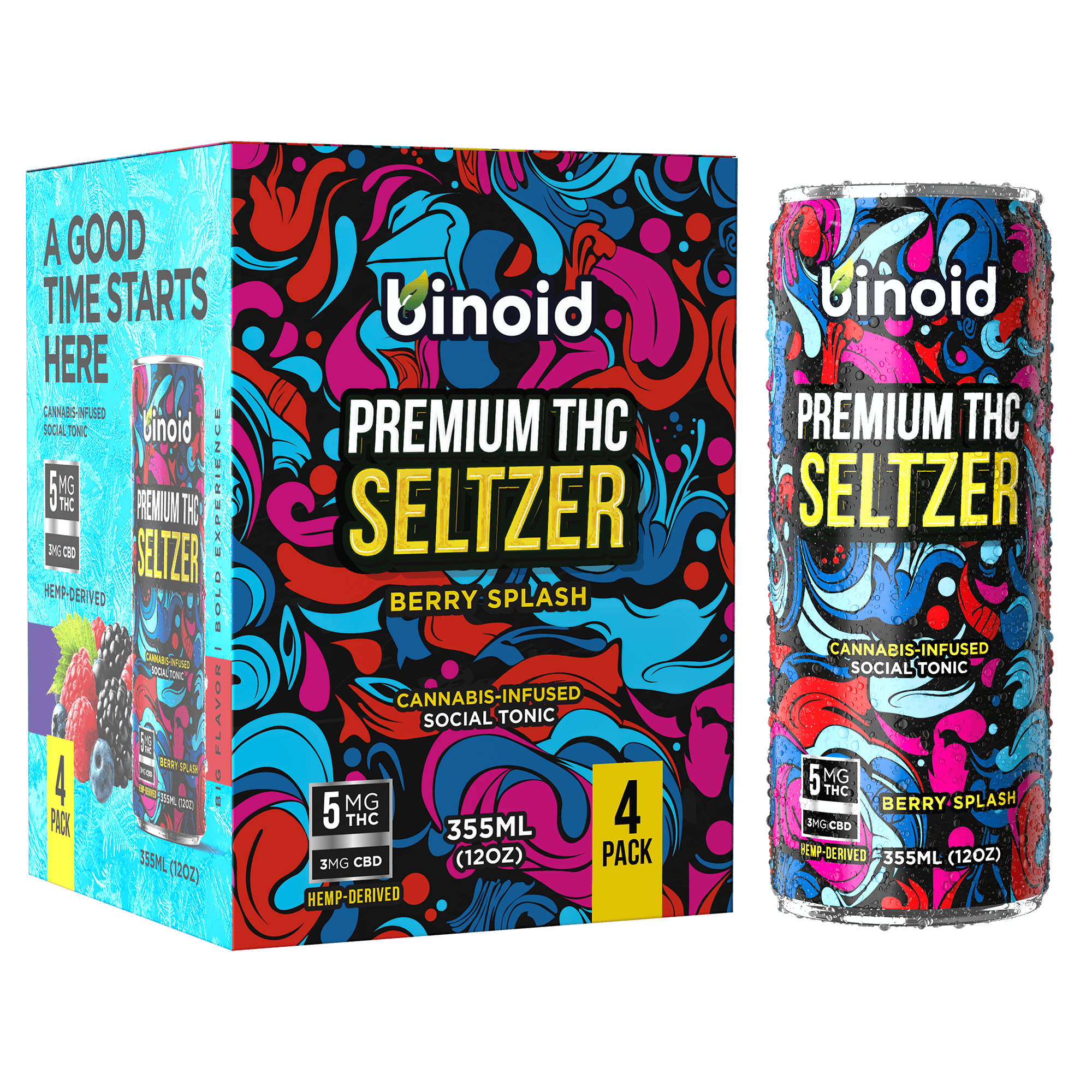 Binoid CBD THC Seltzer Berry Splash can