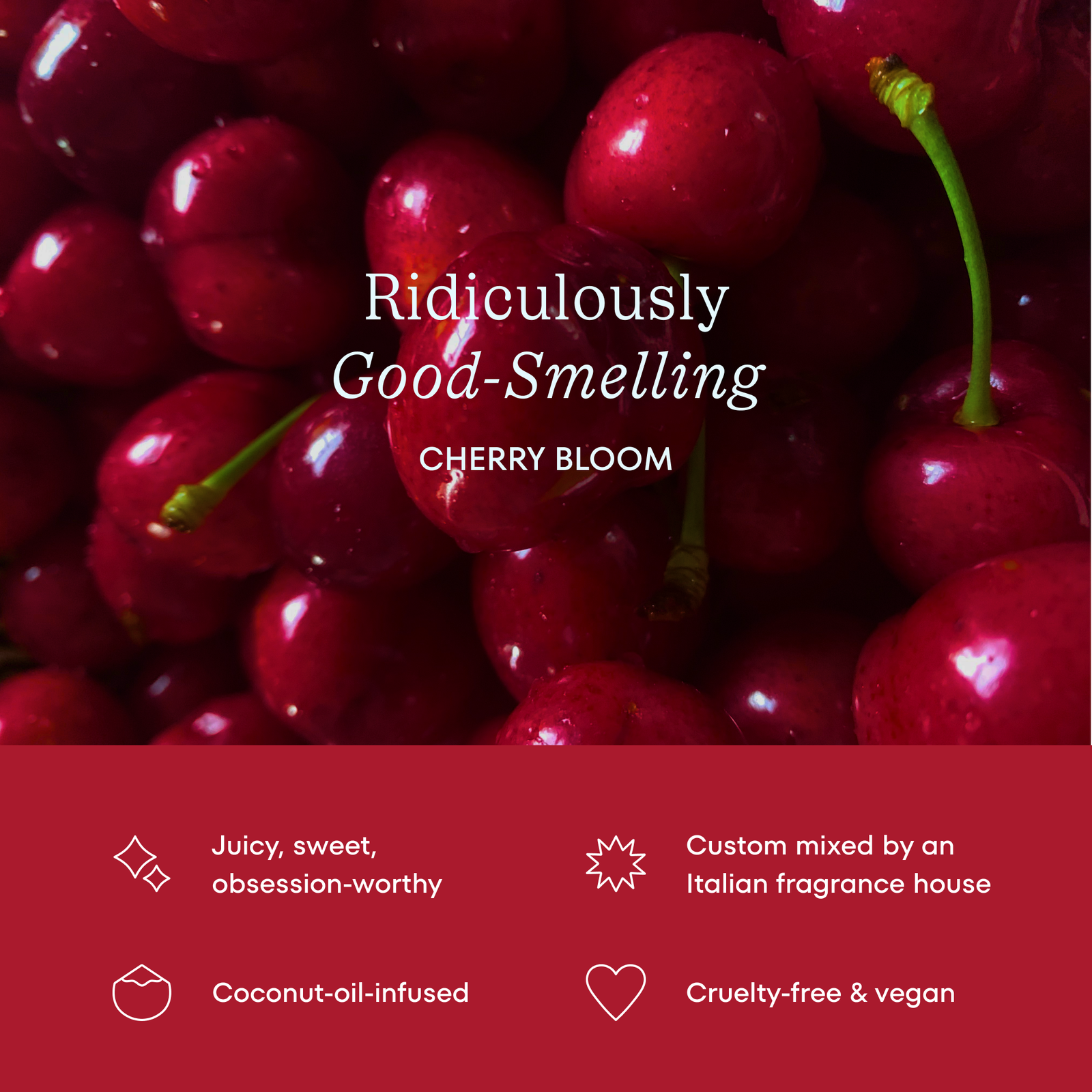 Cherry Bloom Cocofloss product page graphic with cherry imagery and product attributes