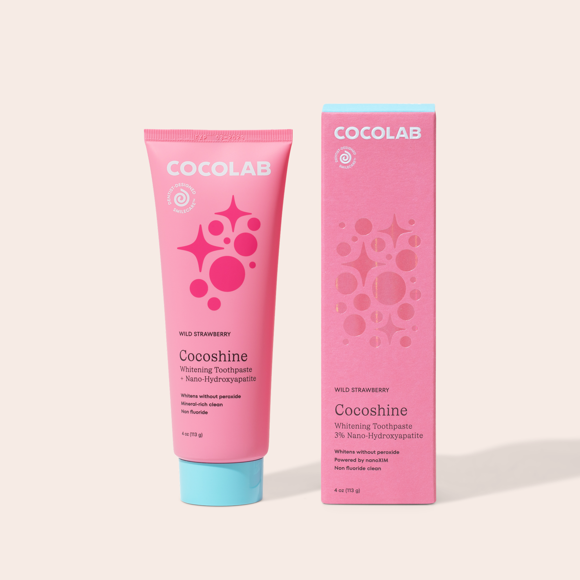 Wild Strawberry Cocoshine kids toothpaste tube and box