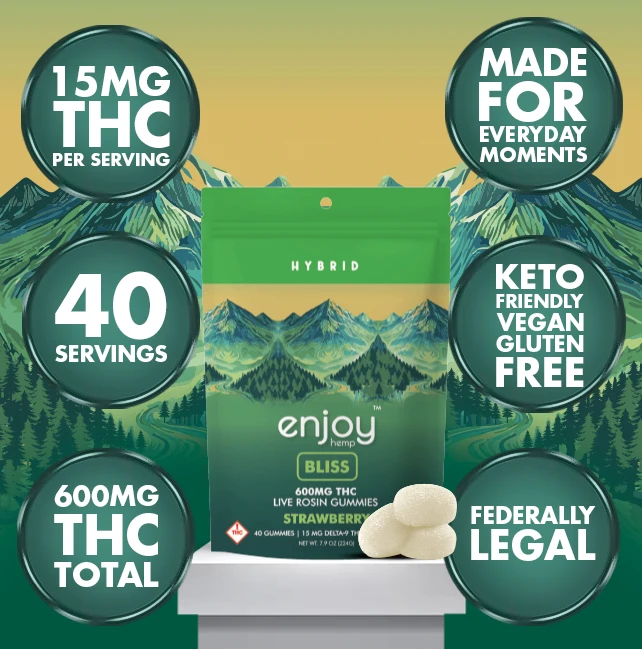 Strawberry hybrid Bliss THC gummies package