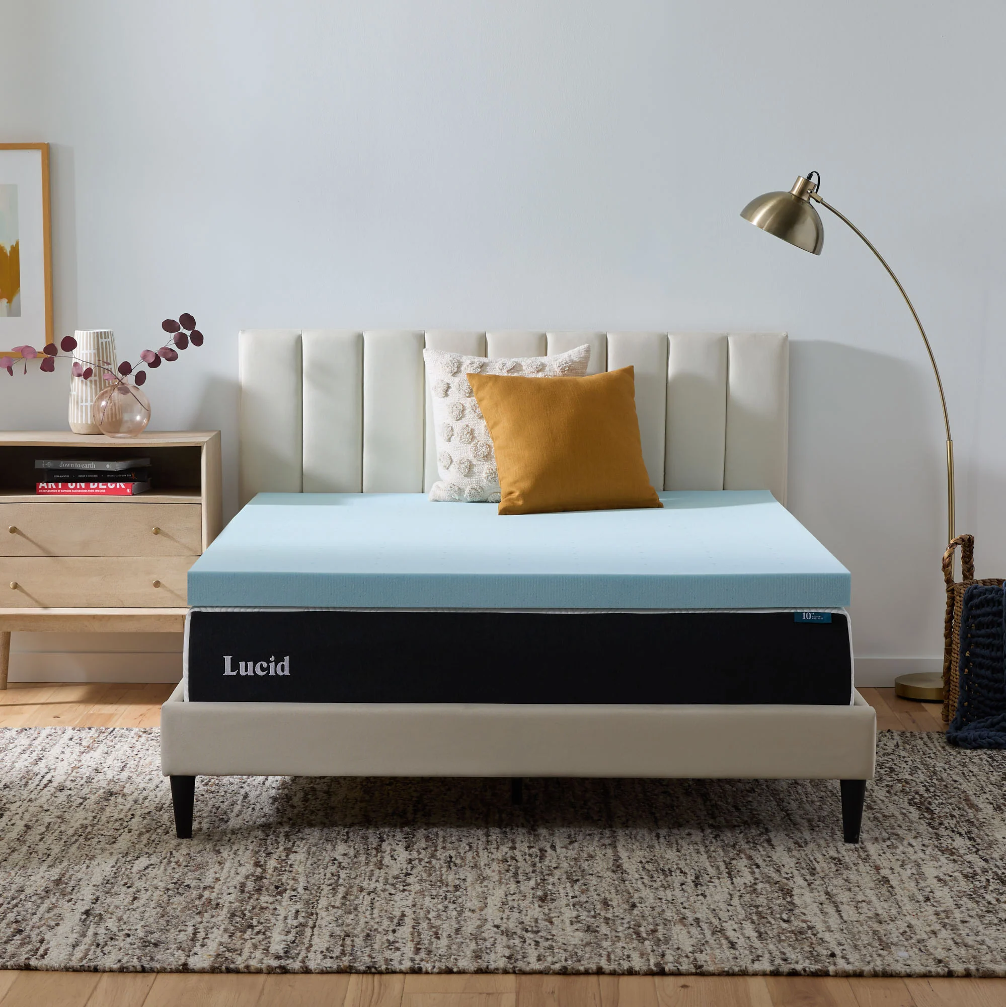 Lucid gel memory foam topper placed on a mattress