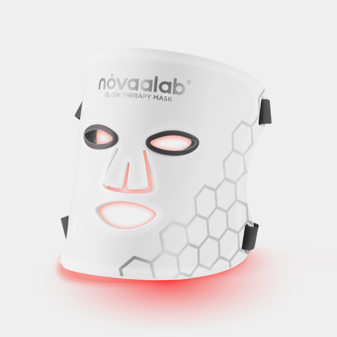 Flexible Novaa Glow Therapy Mask with its LED lights on
