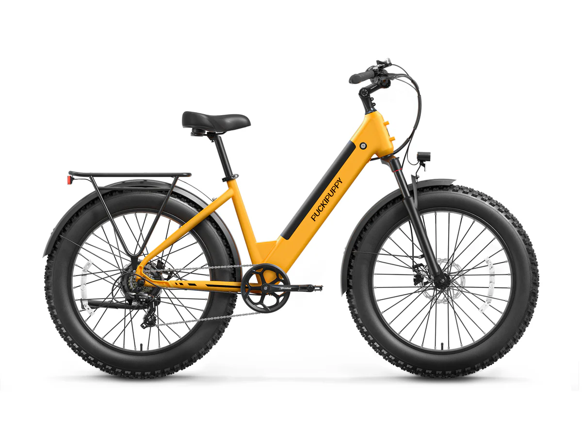 Yellow Puckipuppy Samoyed fat-tire electric bike
