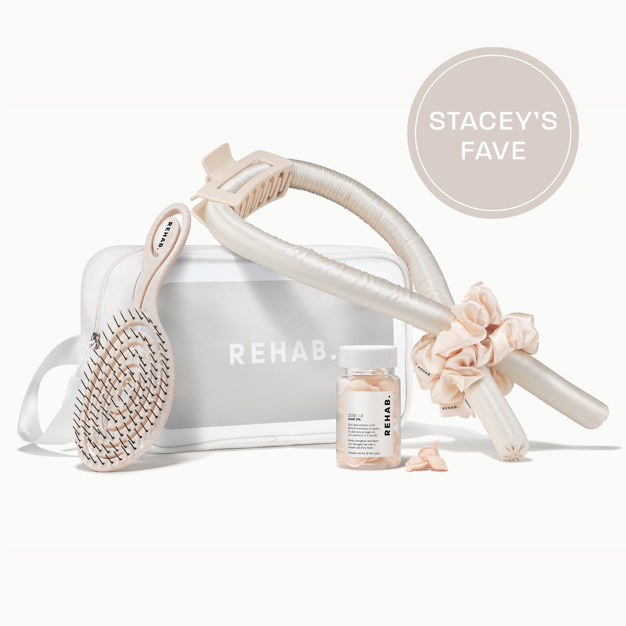 REHAB heatless curl kit product collage