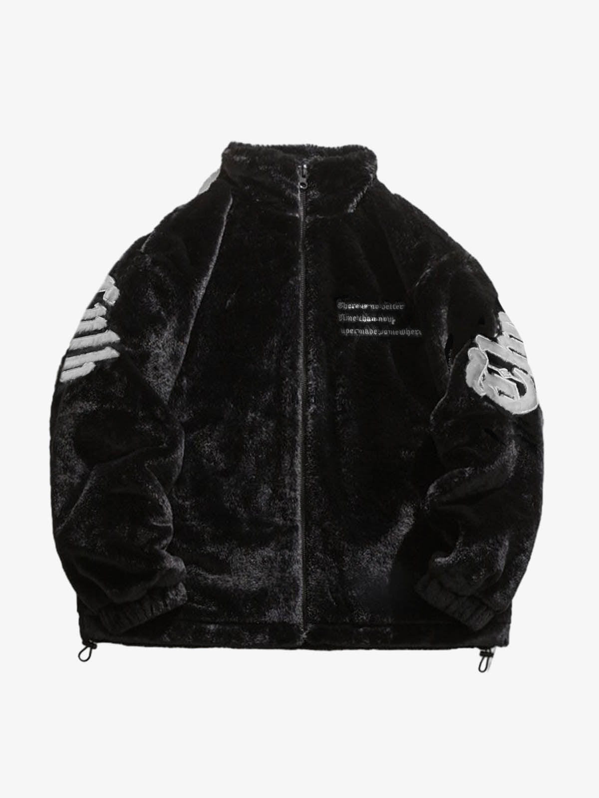 Black embroidered fleece jacket