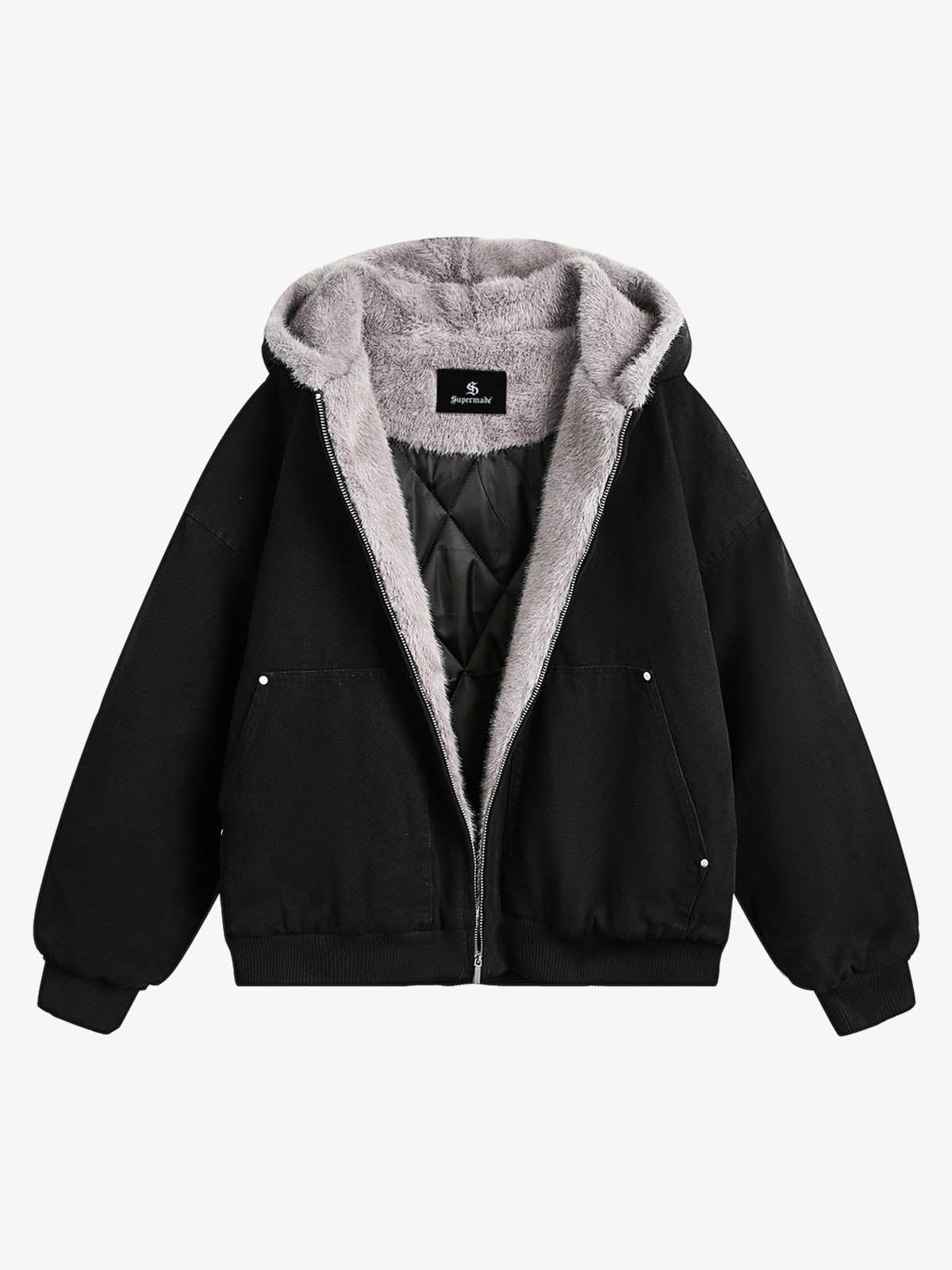 Fur Hooded Zip Up Quilted Jacket with a hood and quilted body
