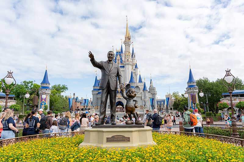 Cinderella Castle and the Partners statue at Walt Disney World