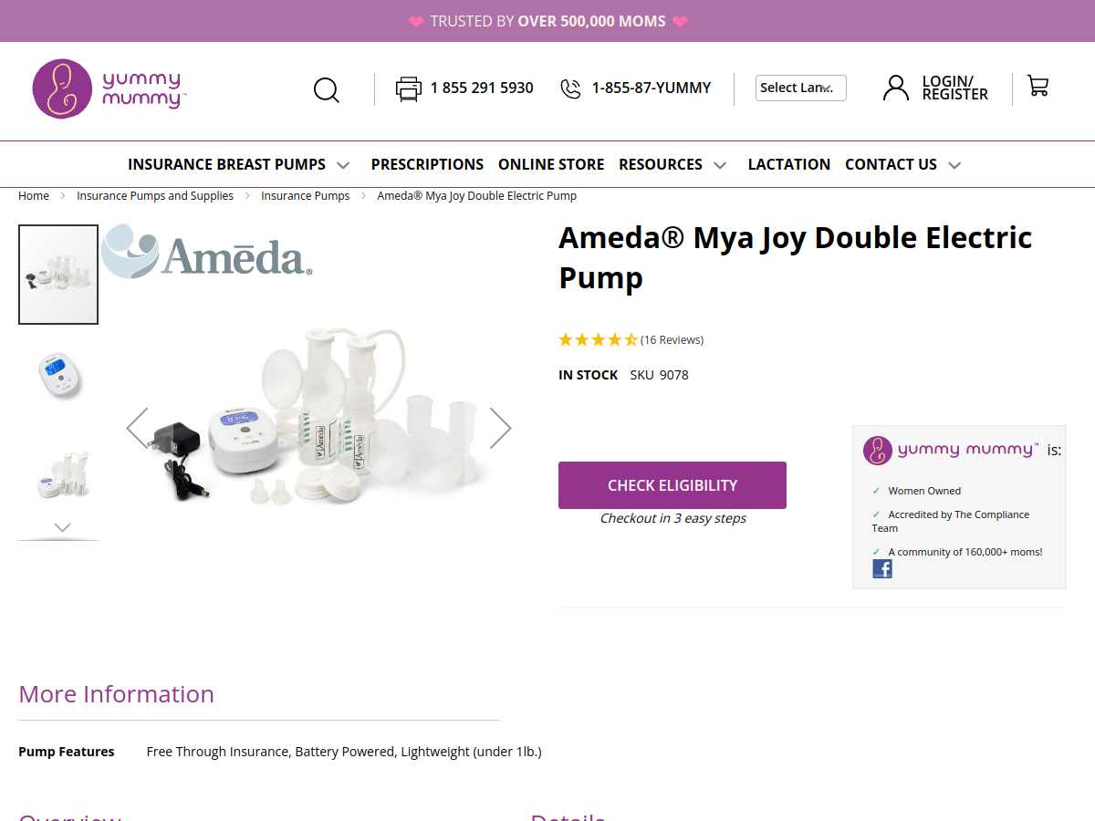 Ameda Mya Joy Double Electric Pump product page image