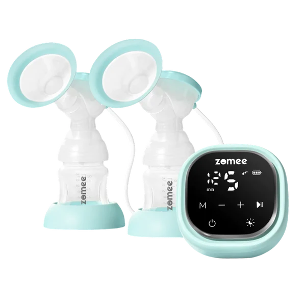 Zomee Z2 double electric breast pump with two collection bottles